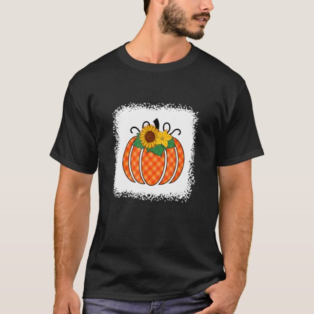 Halloween Pumpkin Bleached Orange Buffalo Plaid Wo T-Shirt (Front)