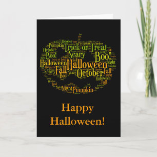 Halloween Pumpkin Boo! Black and Orange Wordcloud Card