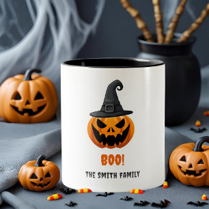 Halloween Pumpkin “BOO!” – Personalised Name Two-Tone Coffee Mug