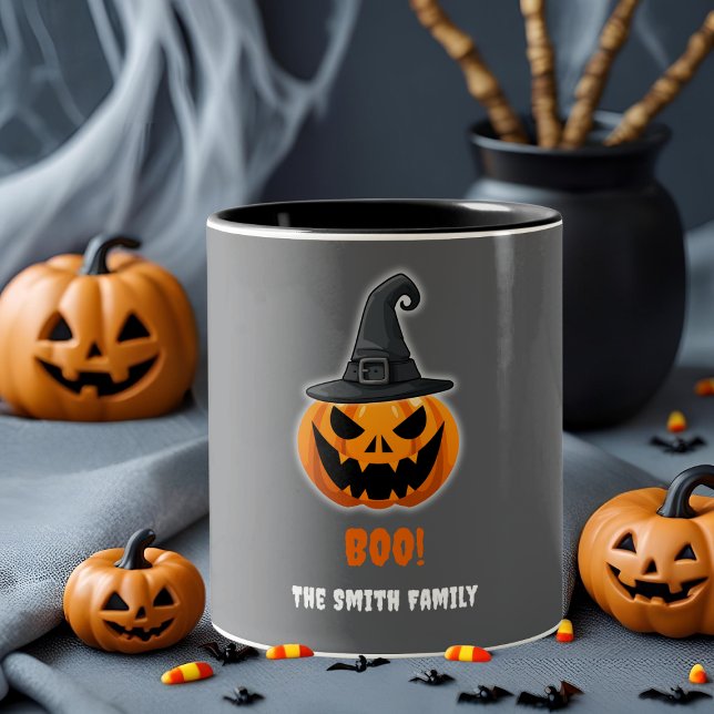 Halloween Pumpkin “BOO!” – Personalised Name Two-Tone Coffee Mug (Creator Uploaded)