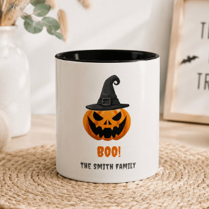 Halloween Pumpkin “BOO!” – Personalised Name Two-Tone Coffee Mug