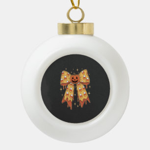 Halloween Pumpkin Bow Candy Corn Ceramic Ball Christmas Ornament