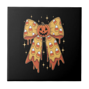 Halloween Pumpkin Bow Candy Corn Ceramic Tile