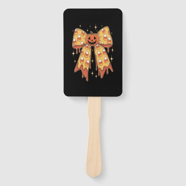 Halloween Pumpkin Bow Candy Corn Hand Fan (Front)