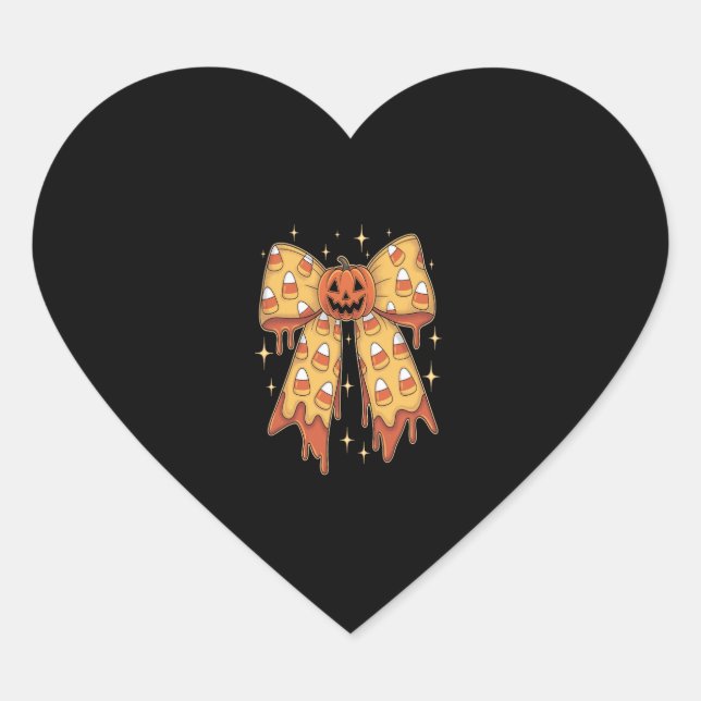 Halloween Pumpkin Bow Candy Corn Heart Sticker (Front)