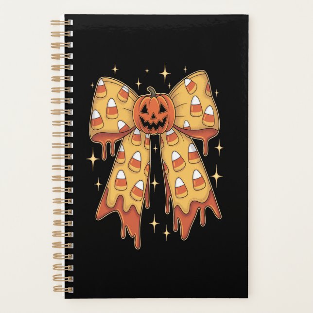 Halloween Pumpkin Bow Candy Corn Planner (Front)
