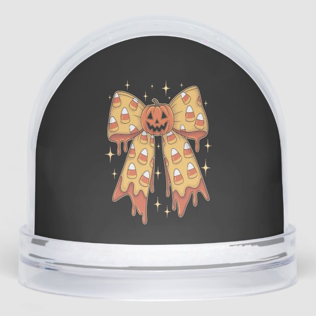 Halloween Pumpkin Bow Candy Corn Snowglobe (Front)