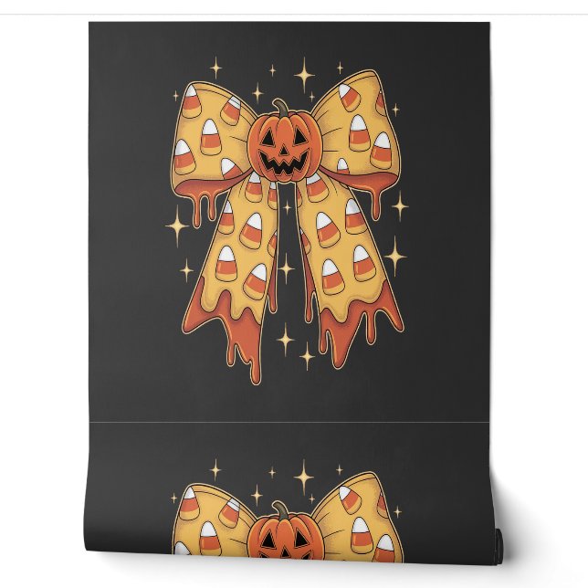 Halloween Pumpkin Bow Candy Corn Wallpaper (Unrolling)