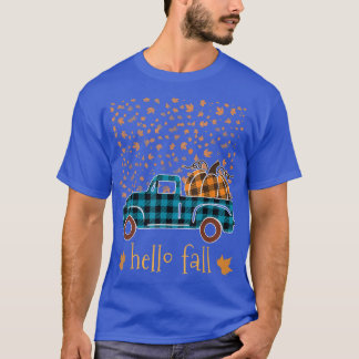 Halloween Pumpkin Buffalo Plaid Truck Hello Fall L T-Shirt