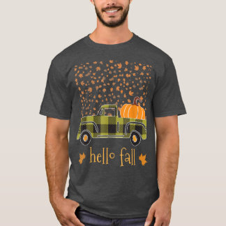 Halloween Pumpkin Buffalo Plaid Truck Hello Tree F T-Shirt