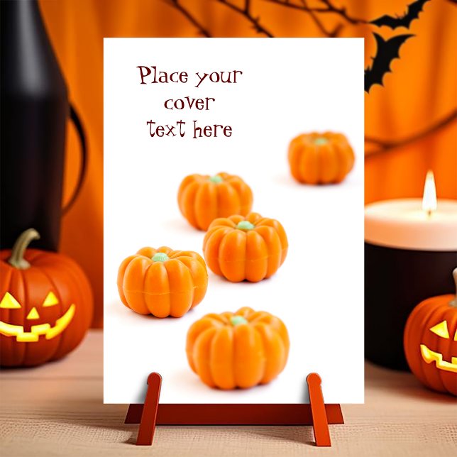 Halloween pumpkin candy card (Customizable invitation with the image of a group of candies in shape of pumpkin)