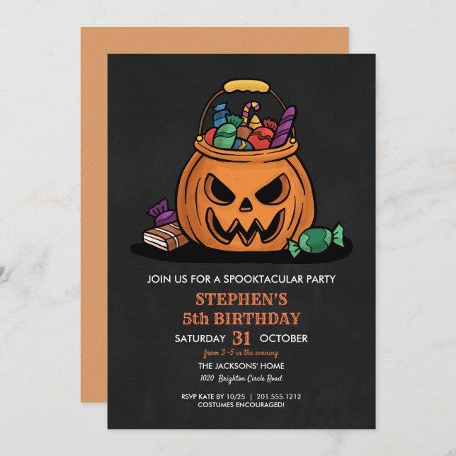 Halloween Pumpkin Candy Kid Birthday Party Invitation (Front/Back)
