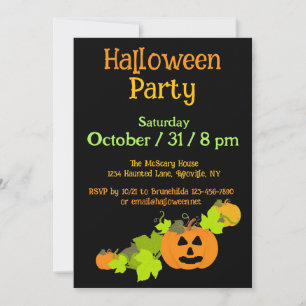 Halloween Pumpkin Carving Black Orange Green Party Invitation
