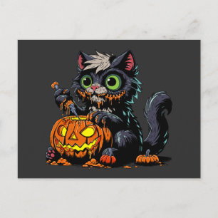 Halloween Pumpkin Carving Cat Postcard