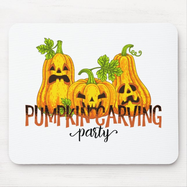 Halloween Pumpkin carving Party Fall Funny Mouse Pad (Front)