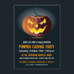 Halloween Pumpkin Carving Party Invitation<br><div class="desc">A glowing jack-o-lantern with a sinister smile invites you to a Halloween Pumpkin Carving Party. All of the text can be change by "customising it". Great for an adult or kids spooky Halloween Party or Birthday Party. Please check my store for more like this.</div>