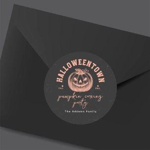 Halloween Pumpkin Carving Party Orange Black  Classic Round Sticker