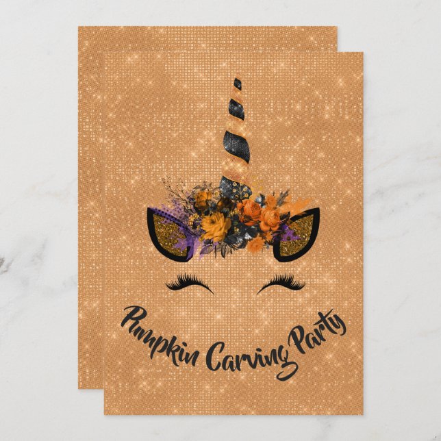 Halloween Pumpkin Carving Party Unicorn Invitation (Front/Back)