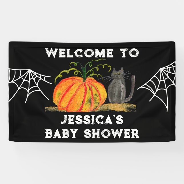 Halloween Pumpkin Cat Baby Shower Banner (Horizontal)
