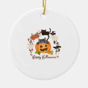 Halloween Pumpkin Cat Ceramic Ornament