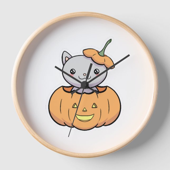 Halloween Pumpkin Cat Clock (Front)