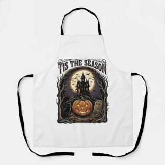 Halloween Pumpkin Cat Haunted Vintage Season Scene Apron