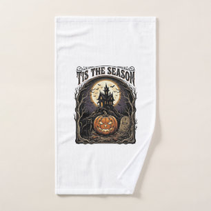 Halloween Pumpkin Cat Haunted Vintage Season Scene Hand Towel