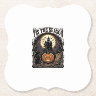 Halloween Pumpkin Cat Haunted Vintage Season Scene Paper Coaster