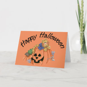 Halloween Pumpkin Cat & Mouse Card