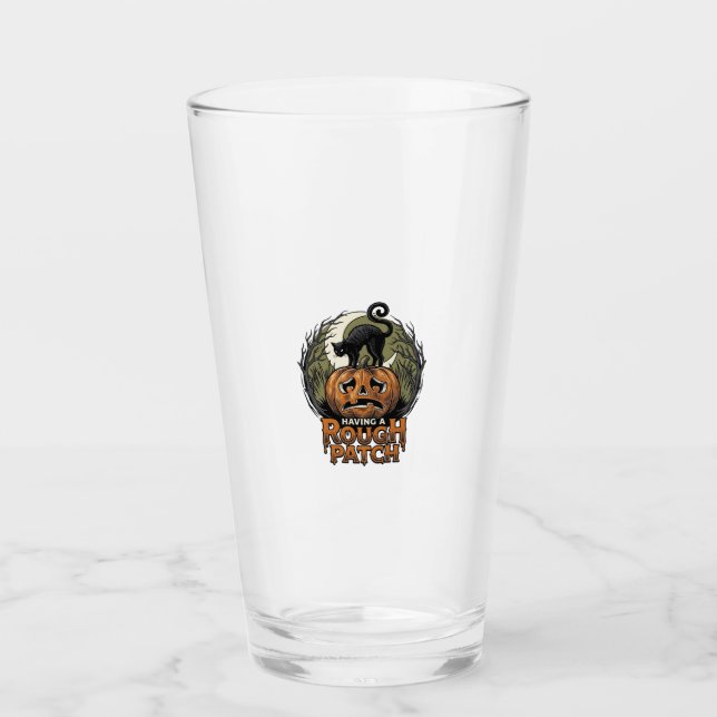 Halloween Pumpkin Cat Rough Patch Vintage Engravin Glass (Front)
