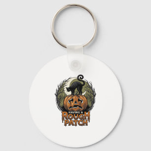 Halloween Pumpkin Cat Rough Patch Vintage Engravin Key Ring