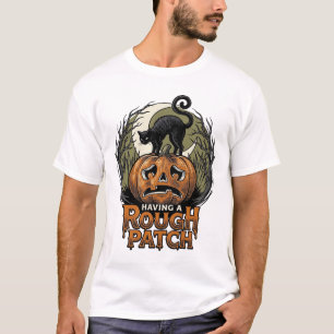 Halloween Pumpkin Cat Rough Patch Vintage Engravin T-Shirt