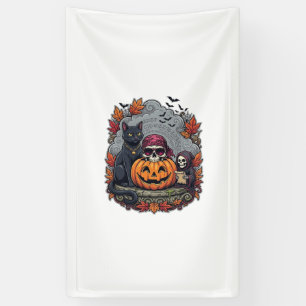 Halloween Pumpkin Cat Skull Grim Reaper Autumn Lea Banner
