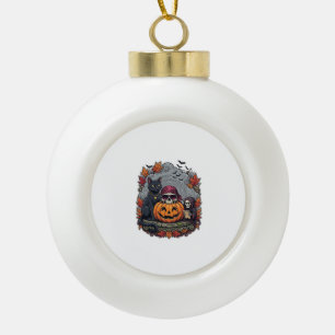 Halloween Pumpkin Cat Skull Grim Reaper Autumn Lea Ceramic Ball Christmas Ornament