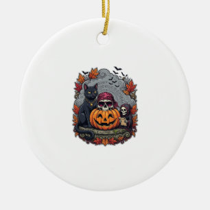 Halloween Pumpkin Cat Skull Grim Reaper Autumn Lea Ceramic Ornament