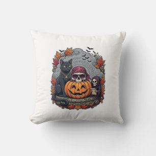 Halloween Pumpkin Cat Skull Grim Reaper Autumn Lea Cushion