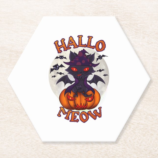Halloween Pumpkin Catoween Paper Coaster (Front)