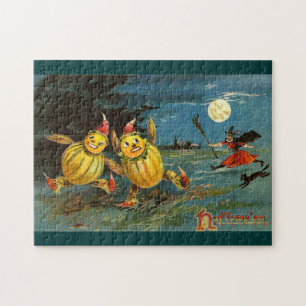 Halloween Pumpkin Characters and Witch Jigsaw Puzzle