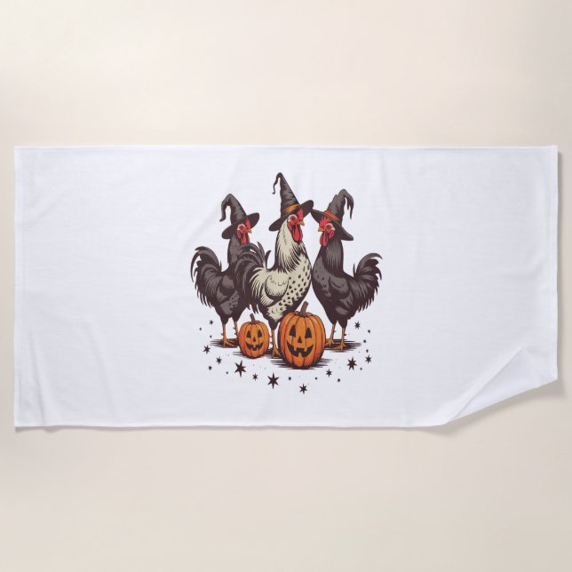 Halloween Pumpkin Chicken Witch Fall Beach Towel (Front)