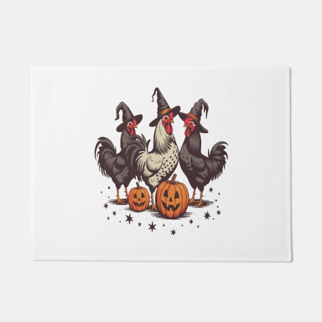 Halloween Pumpkin Chicken Witch Fall Doormat (Front)