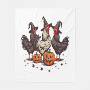 Halloween Pumpkin Chicken Witch Fall Fleece Blanket