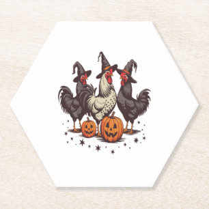 Halloween Pumpkin Chicken Witch Fall Paper Coaster