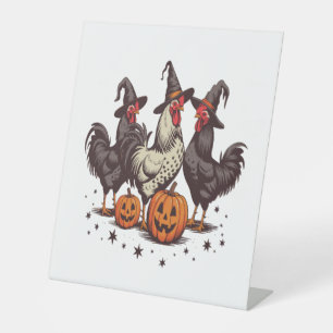 Halloween Pumpkin Chicken Witch Fall Pedestal Sign