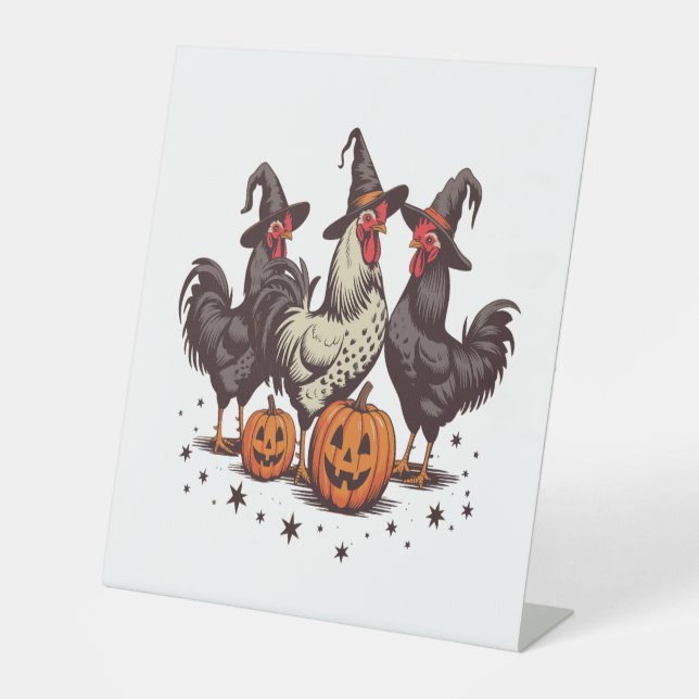 Halloween Pumpkin Chicken Witch Fall Pedestal Sign (Front)