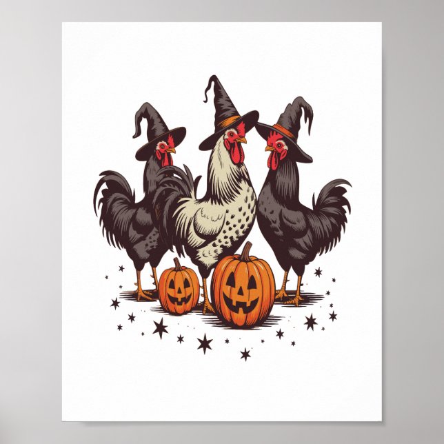 Halloween Pumpkin Chicken Witch Fall Poster (Front)