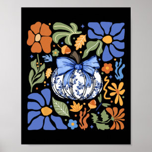 Halloween Pumpkin Chinoiserie Blue &amp; White Flo Poster
