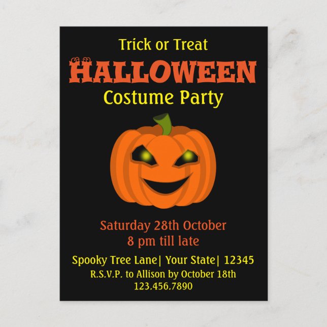 Halloween Pumpkin Costume Party Invitation Postcard (Front)