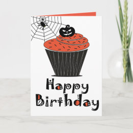 Halloween Pumpkin Cupcake Happy Birthday Card