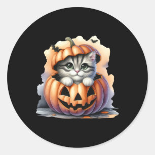 Halloween Pumpkin Cute Cat Girl Women Classic Round Sticker