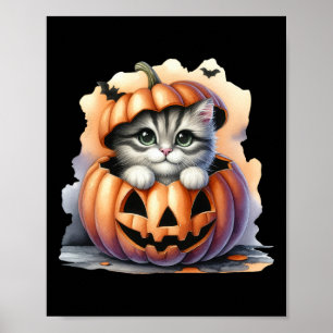 Halloween Pumpkin Cute Cat Girl Women Poster